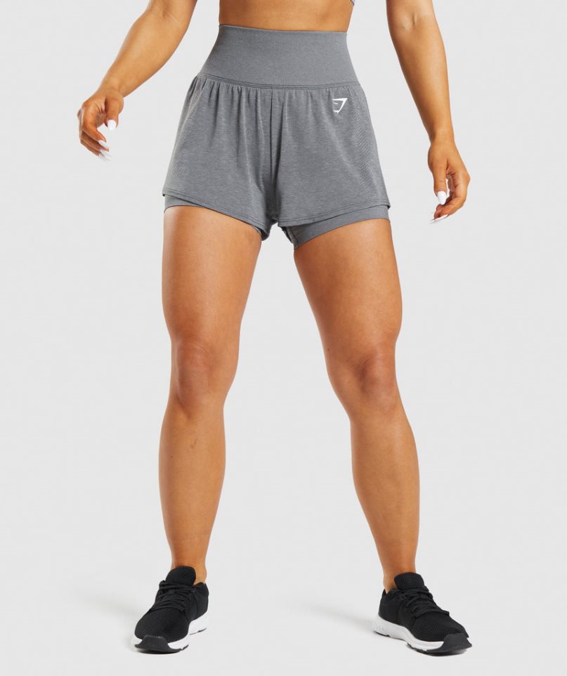 Women\'s Gymshark Vital Seamless 2.0 2-in-1 Shorts Grey | NZ 2YFGZE